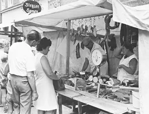 Scales Prints: Market stall with smoked goods