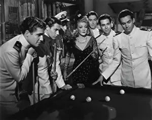 Billiards Prints: Marlene Dietrich Instructs Navy Men on Pool