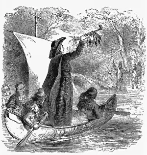 Native Am Prints: Marquette Sailing;Approach W/Peace Pipe