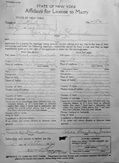 Marriage License for Leonard Kip Rhinelander