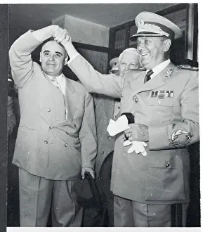 Bucharest Prints: Marshal Tito Holding Hands with Rumanian Leader