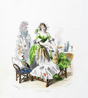 Grandville Prints: Marshmallow flower- Stunning Hand-colored plate from 'Les Fleurs Animees by J