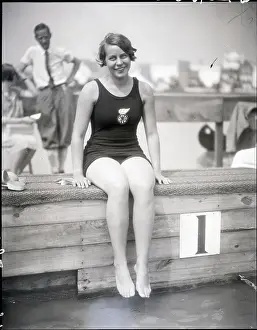 Swimmer Prints: Martha Norelius At Edge Of Pool
