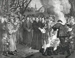 Martin Luther Prints: Martin Luther Burning Papal Bull