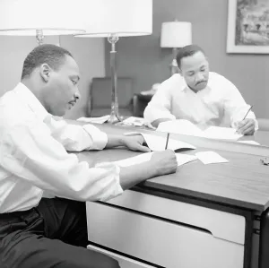 Equality Prints: Martin Luther King Sitting at a Hotel Desk