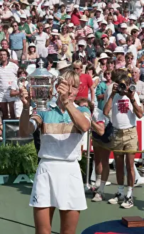 Martina Navratilova Prints: Martina Navratilova with Trophy After Winning Open Championship