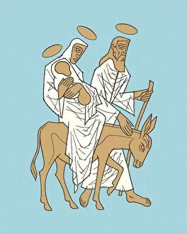 Images Dated 21st November 2012: Mary Riding on a Donkey with Jesus and Joseph