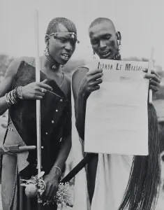 Kenya Prints: Masai Natives Holding Their Initial Newspaper