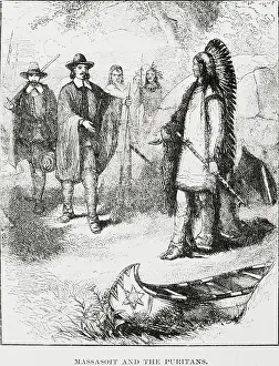 Plymouth Prints: Massasoit Visiting the Puritans