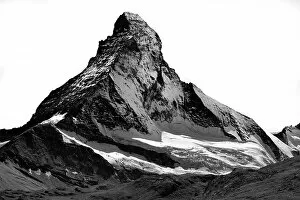 Images Dated 20th August 2017: Matterhorn north face, snow capped, triangle shaped, high-contrast black and white