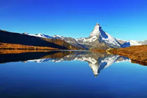 Calm Gallery: Matterhorn reflected in lake Stellisee, Valais Alps, Canton of Valais, Zermatt, Switzerland