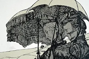 Jugendstil Prints: Two mature women out walking shading themselves from the sun with parasols