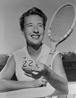 Maureen Connolly Holding Tennis Racket and Ball