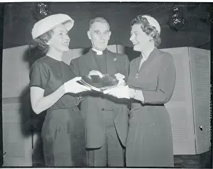 Maureen O'Sullivan Presenting a Silver Tray to Mrs. Peter Marshall
