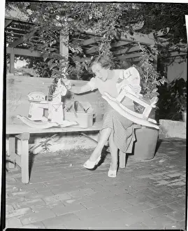 Maureen O'Sullivan Working on Hobby Horse