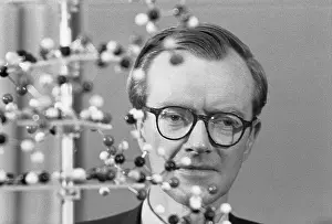 Molecule Prints: Maurice Wilkins with Molecular Model