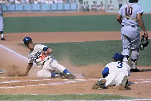 Maury Wills Sliding into Home Plate