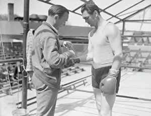 Max Machon Prints: Max Schmeling Getting Glove Laced