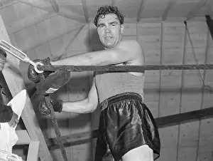 Max Schmeling Holding onto Boxing Ring Ropes