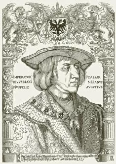 Albrecht Durer (1471–1528) Gallery: Maximilian I, of Habsburg (1459-1519), wood engraving, published in 1881