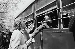 Prints of A prison bus full of protestors arrested at a rally in Washington, DC, part of the 1971 May Day Protests, 1st May 1971. These were a series of events to demonstrate against the Vietnam War Vietnam War Prints: May Day 1971 Protest
