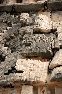 Uxmal Prints: Mayan Serpent Sculptures, Temple Facade