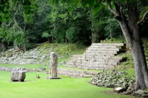 Copan Prints: Mayan Stela D and Altar, Great Plaza of Copan