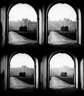 Prints of 1858: Maynooth College (the National College of Saint Patrick) seen through an arch. Founded in the year 1795, the college is situated in County Kildare, about twelve miles from Dublin Dublin, Ireland Prints: Maynooth College