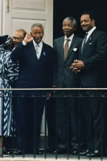 Mayor David Dinkins Gesturing Alongside Visiting Dignitaries