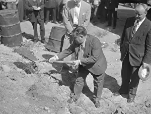 Mayor F.H. LaGuardia Digs First Spadeful of Dirt at Airport under Renovation