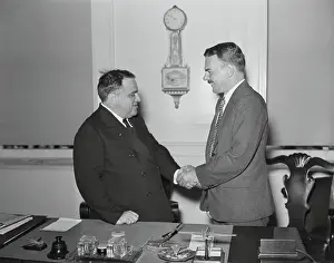 Thomas E Prints: Mayor Fiorello LaGuardia Shaking Hands with Thomas Dewey