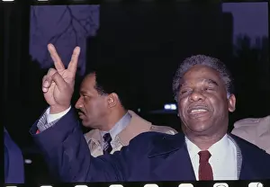 Mayoral Candidate Harold Washington Gesturing After Voting