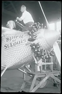 Louis Airplane Prints: Mechanic Fueling Charles Lindbergh's Spirit of St. Louis