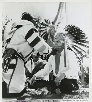 Alberta Prints: Medicine Man Placing Headdress on John Diefenbaker