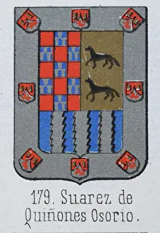 Prints of Medieval heraldry, Coat of arms, Shield with Checked, Black, Wolf, Silver, Spanish, Vintage illustration Coats Of Arms And Heraldic Badge Prints: Medieval heraldry, Coat of arms