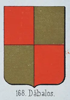 Prints of Medieval heraldry, Coat of arms, Shield with Quartered, Red, Gold, Checked, Spanish, Vintage illustration Coats Of Arms And Heraldic Badge Prints: Medieval heraldry, Coat of arms