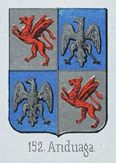 Prints of Medieval heraldry, Coat of arms, Shield with Quartered, Red, Griffin, Silver, Eagle, Spanish, Vintage illustration Coats Of Arms And Heraldic Badge Prints: Medieval heraldry, Coat of arms
