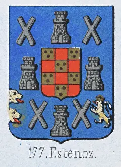 Prints of Medieval heraldry, Coat of arms, Shield with Silver, Castle, Crss, Lion, Rampant, Spanish, Vintage illustration Coats Of Arms And Heraldic Badge Prints: Medieval heraldry, Coat of arms