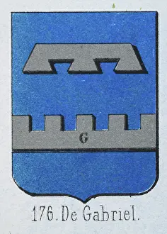 Medieval heraldry, Coat of arms, Shield with Silver, Label, Blue, Spanish, Vintage illustration