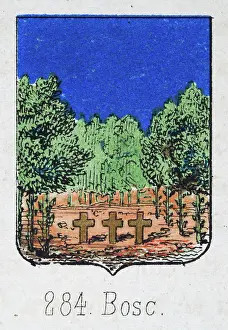 Medieval heraldry, Coat of arms, Shield with, Three, Crosses, Graves, Spanish, Vintage illustration