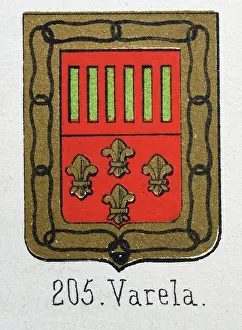 Prints of Medieval heraldry, Coat of arms, Shield with, gold, fleur de lis, chain, red, gold, Spanish, Vintage illustration Coats Of Arms And Heraldic Badge Prints: Medieval heraldry, Coat of arms