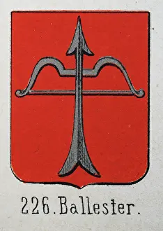 Prints of Medieval heraldry, Coat of arms, Shield with, Silver, Bow, Arrow, Red, Spanish, Vintage illustration Coats Of Arms And Heraldic Badge Prints: Medieval heraldry, Coat of arms