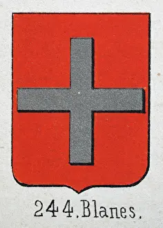 Prints of Medieval heraldry, Coat of arms, Shield with, Silver, Cross, Red, Spanish, Vintage illustration Coats Of Arms And Heraldic Badge Prints: Medieval heraldry, Coat of arms