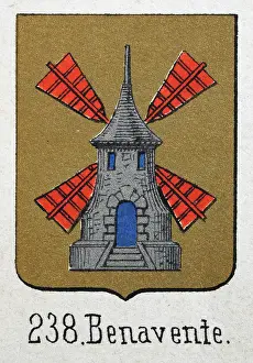 Prints of Medieval heraldry, Coat of arms, Shield with, Silver, Windmill, Red, Sails, Gold, Spanish, Vintage illustration Coats Of Arms And Heraldic Badge Prints: Medieval heraldry, Coat of arms