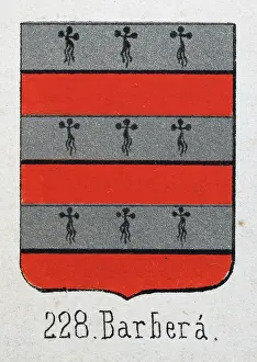 Prints of Medieval heraldry, Coat of arms, Shield with, Striped, Black, Ermine, Silver, Red, Spanish, Vintage illustration Coats Of Arms And Heraldic Badge Prints: Medieval heraldry, Coat of arms