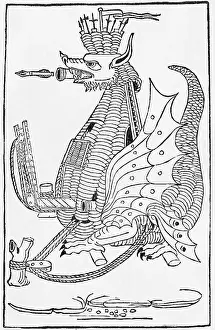 Medieval Illustration of War Machine Resembling Dragon