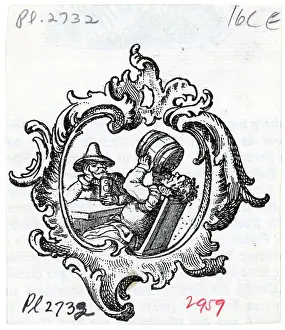 Peasant Prints: Medieval Peasant Emptying Small Barrel