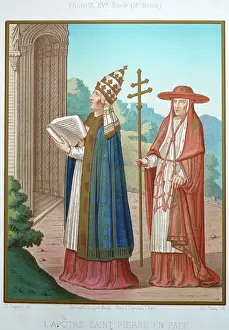 Prints of Medieval religious history, The Apostle Saint Peter as Pope, Cardinal, 15th century, Vintage illustration, Un abus de confiance (A breach of trust) Discover the beauty and mystery of the medieval era: Medieval religious history, The Apostle Saint Peter as Pope