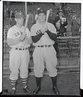 Mel Ott and Lou Gehrig Holding Baseball Bats