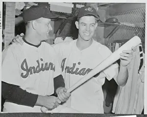 Mel Parnell and Vic Wertz in Baseball Uniform with Bat